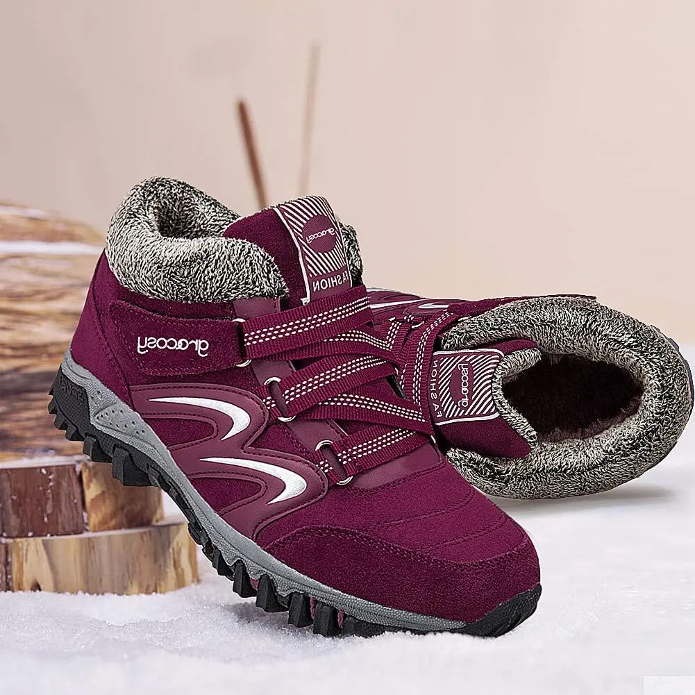 gracosy Women's Hiking Shoes, High Top Sneaker Winter Warm Hook Loop Snow Shoes Fur Lining Suede Ankle Bootie