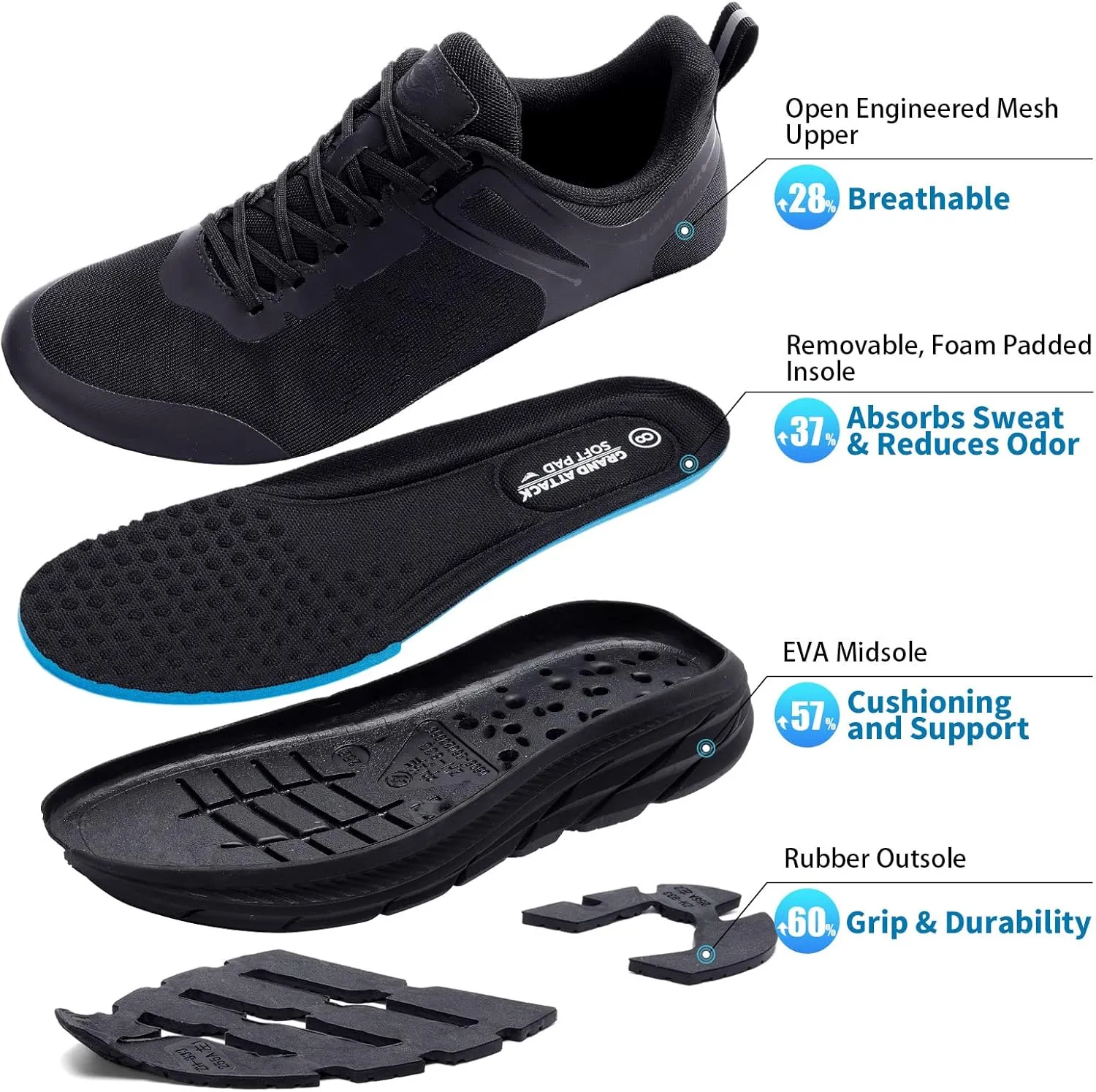 Grand Attack Men's Road Running Walking Shoes | Max Cushioned Comfort | Durable Non-Slip | Breathable Athletic Tennis Cross-Training Sneakers