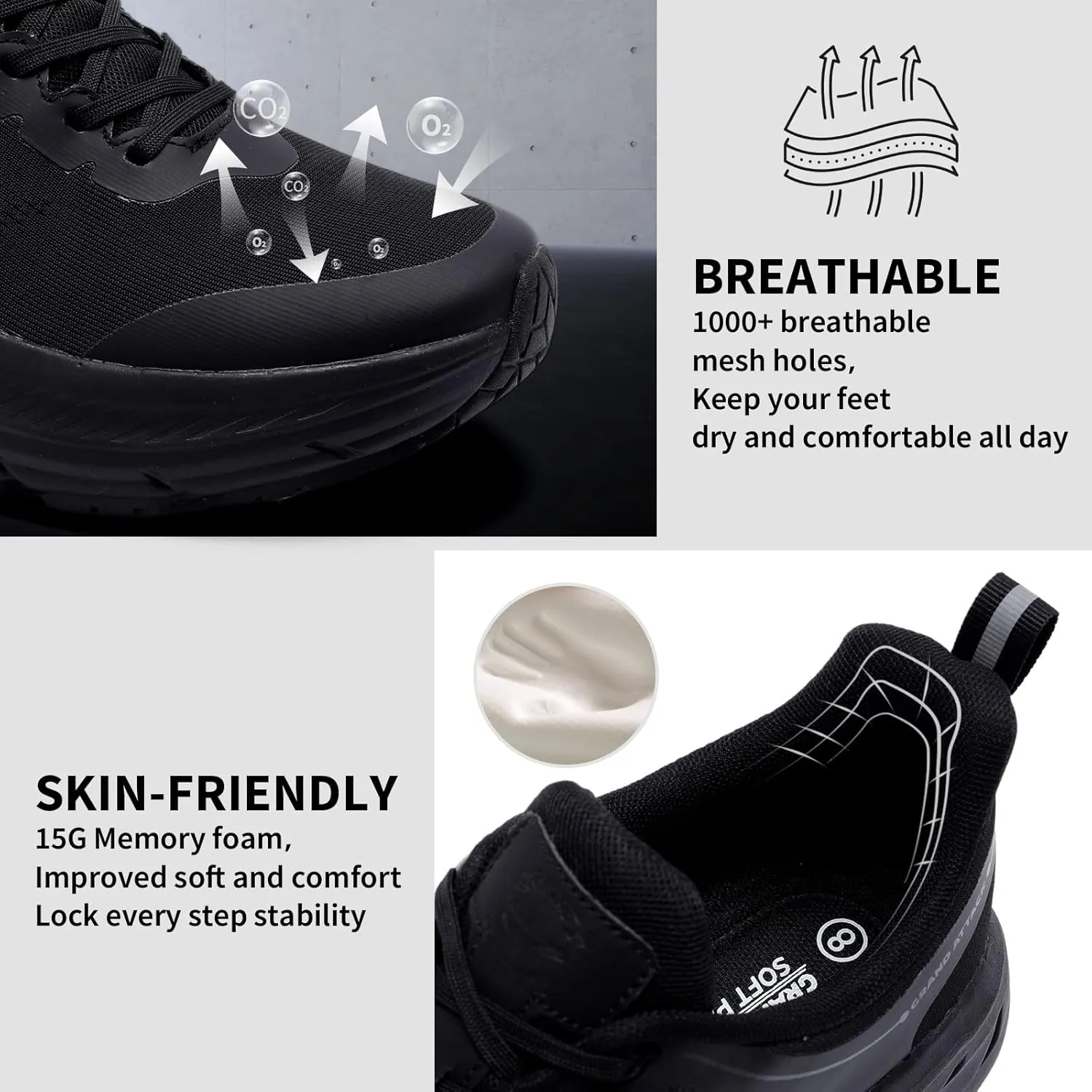 Grand Attack Men's Road Running Walking Shoes | Max Cushioned Comfort | Durable Non-Slip | Breathable Athletic Tennis Cross-Training Sneakers