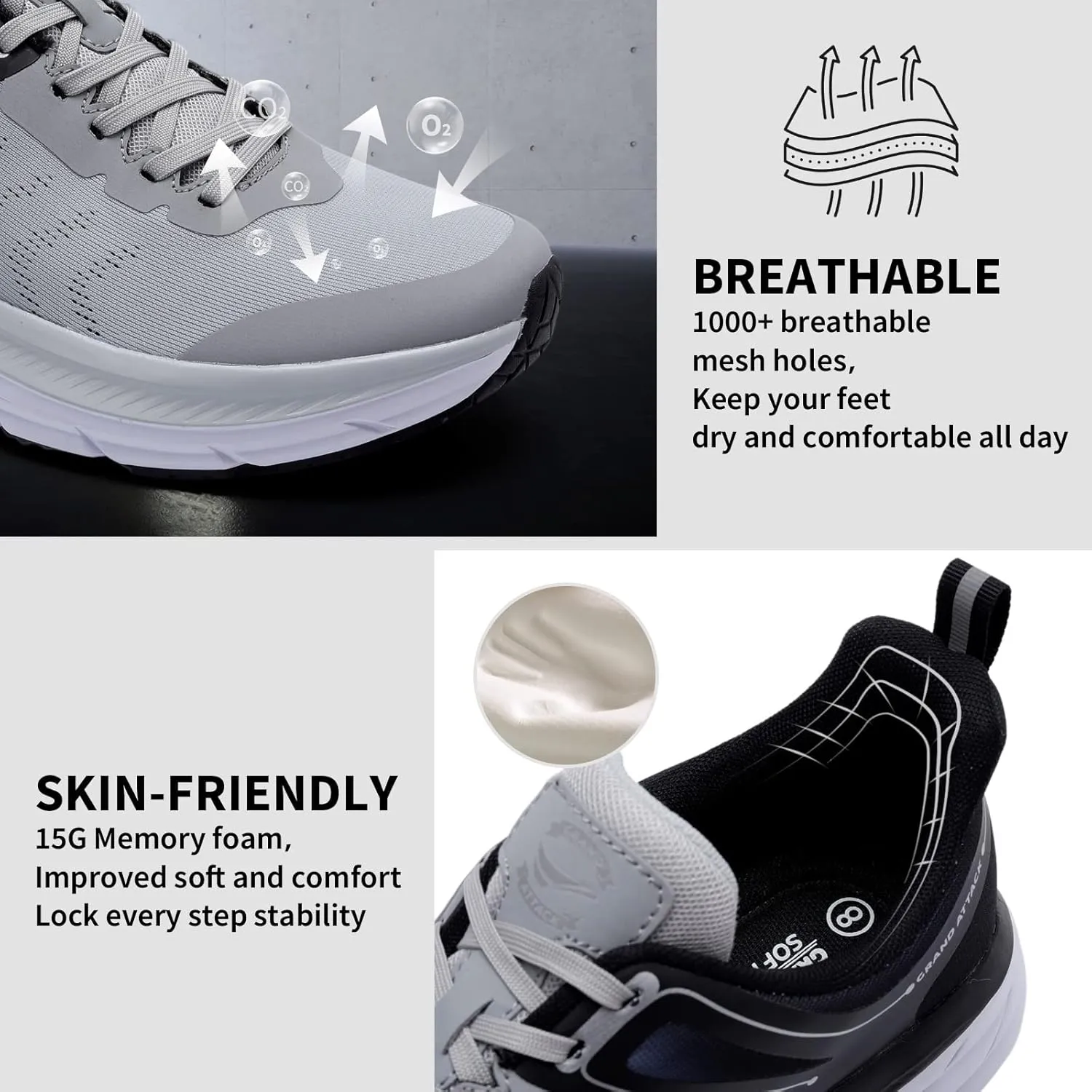 Grand Attack Men's Road Running Walking Shoes | Max Cushioned Comfort | Durable Non-Slip | Breathable Athletic Tennis Cross-Training Sneakers