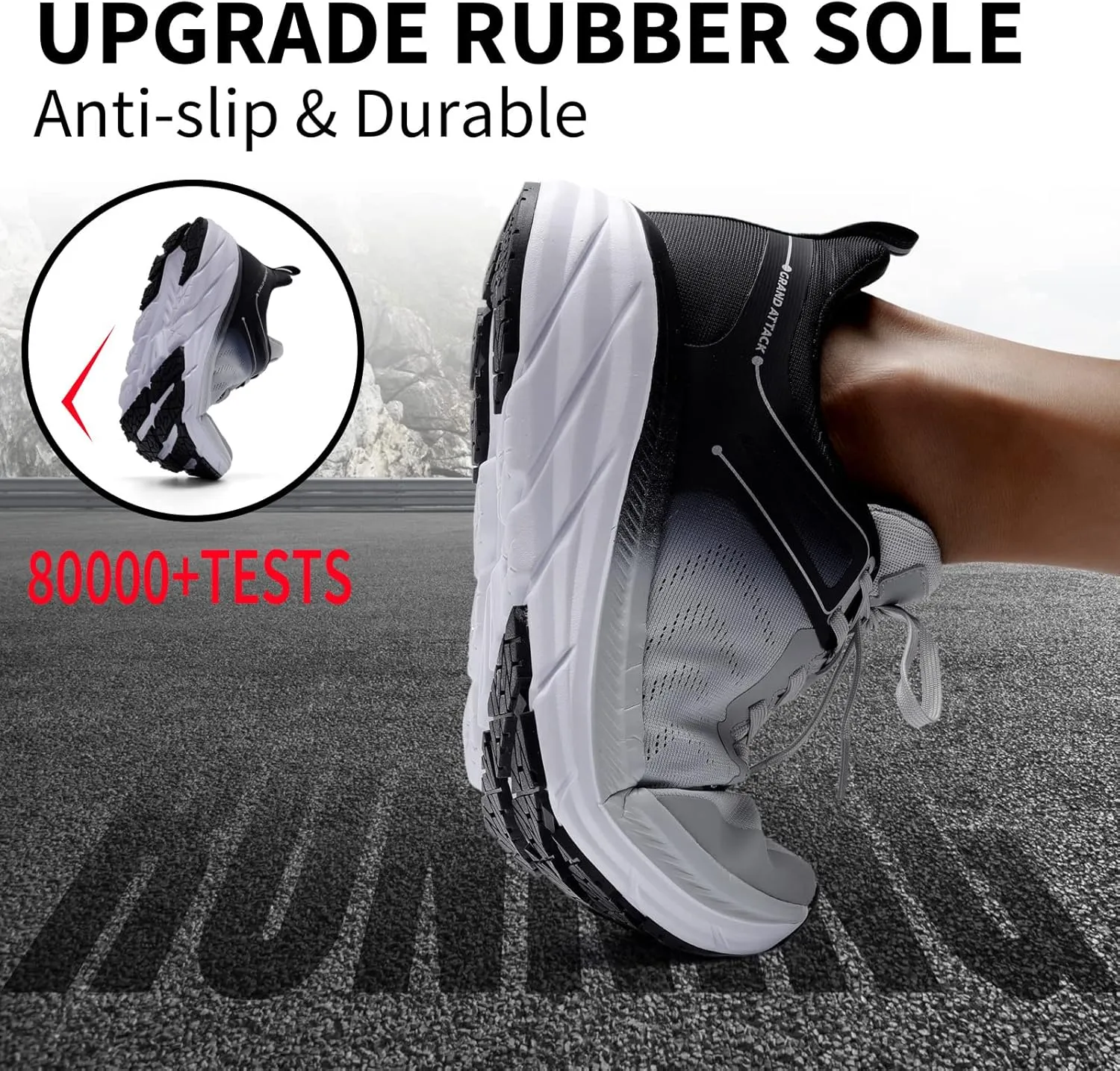 Grand Attack Men's Road Running Walking Shoes | Max Cushioned Comfort | Durable Non-Slip | Breathable Athletic Tennis Cross-Training Sneakers
