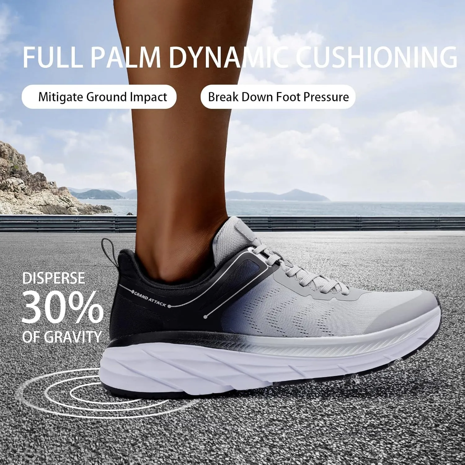 Grand Attack Men's Road Running Walking Shoes | Max Cushioned Comfort | Durable Non-Slip | Breathable Athletic Tennis Cross-Training Sneakers