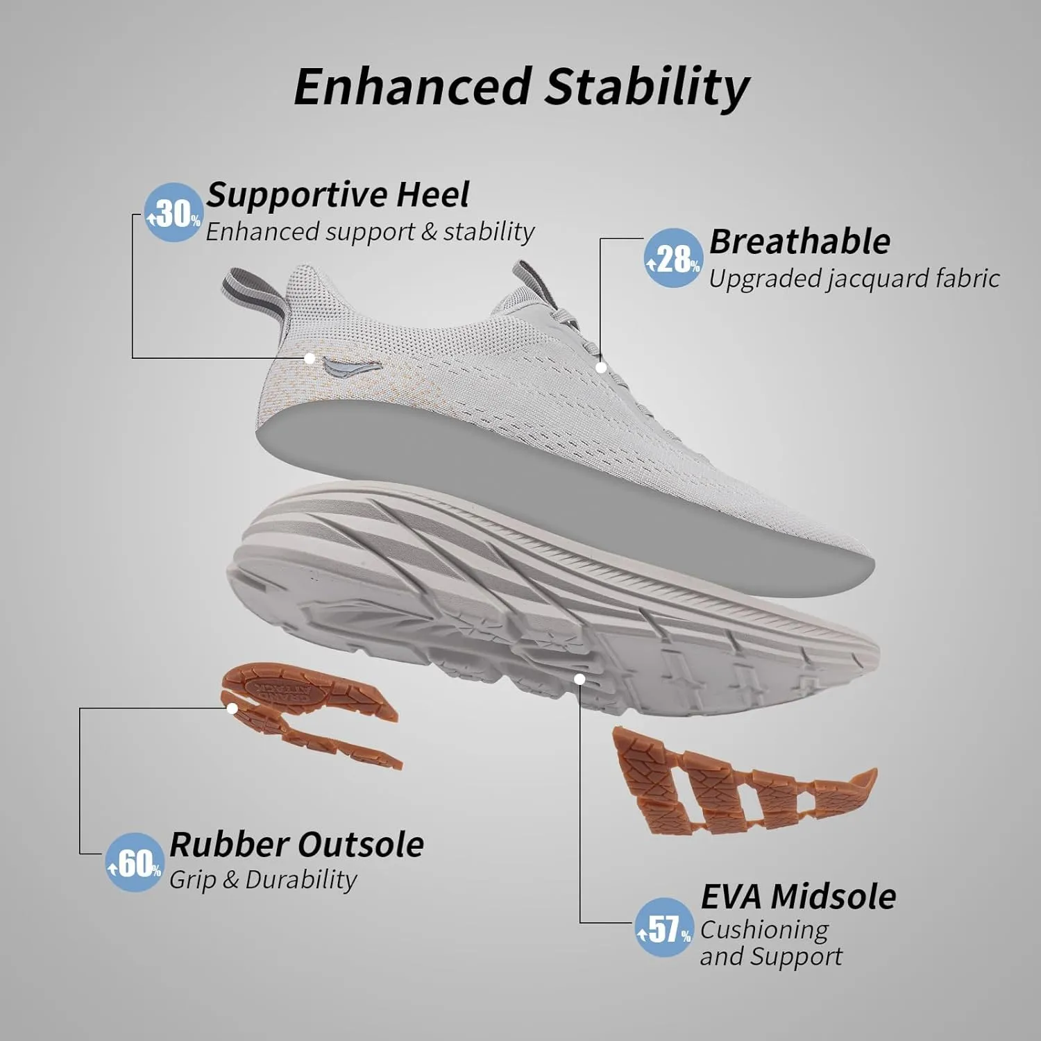 Grand Attack Men's Road Running Walking Shoes | Max Cushioned Comfort | Durable Non-Slip | Breathable Athletic Tennis Cross-Training Sneakers