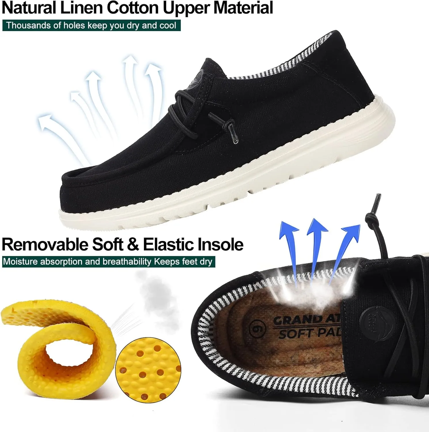 Grand Attack Walking Shoes for Women-Slip On Loafers,Linen Work Boat Shoes,Comfort&Lightweight,for Home Shopping,Dating,Driving,Traveling Shoes