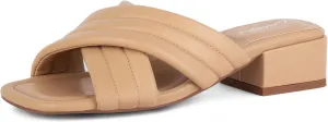 Greatonu Women's Chunky Heeled Sandals Square Open Toe Mules Heels Cross Band Summer Dressy Sandals