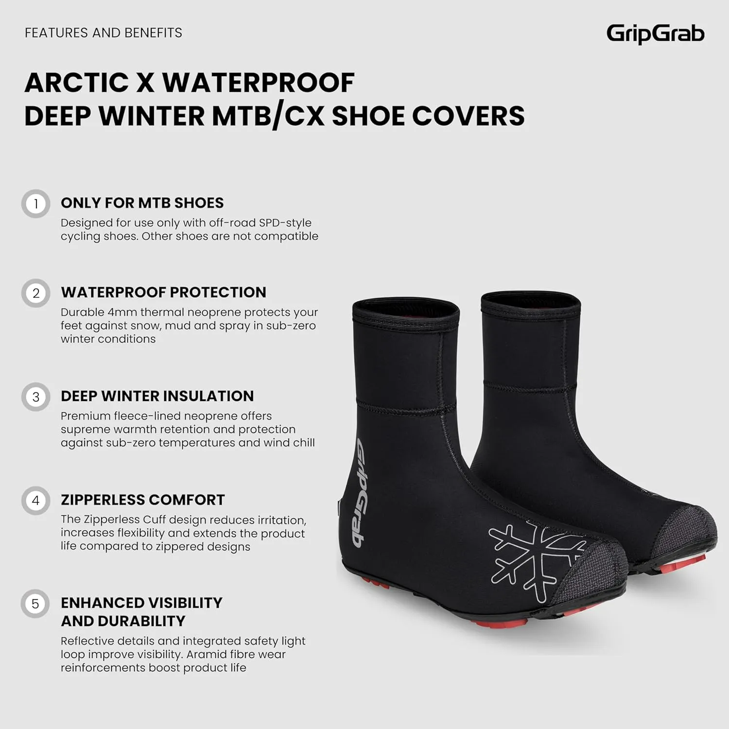 GripGrab Arctic X Waterproof Deep Winter Gravel MTB Cycling Shoe Covers Cold Weather Offroad Fleece Lined Biking Overshoes