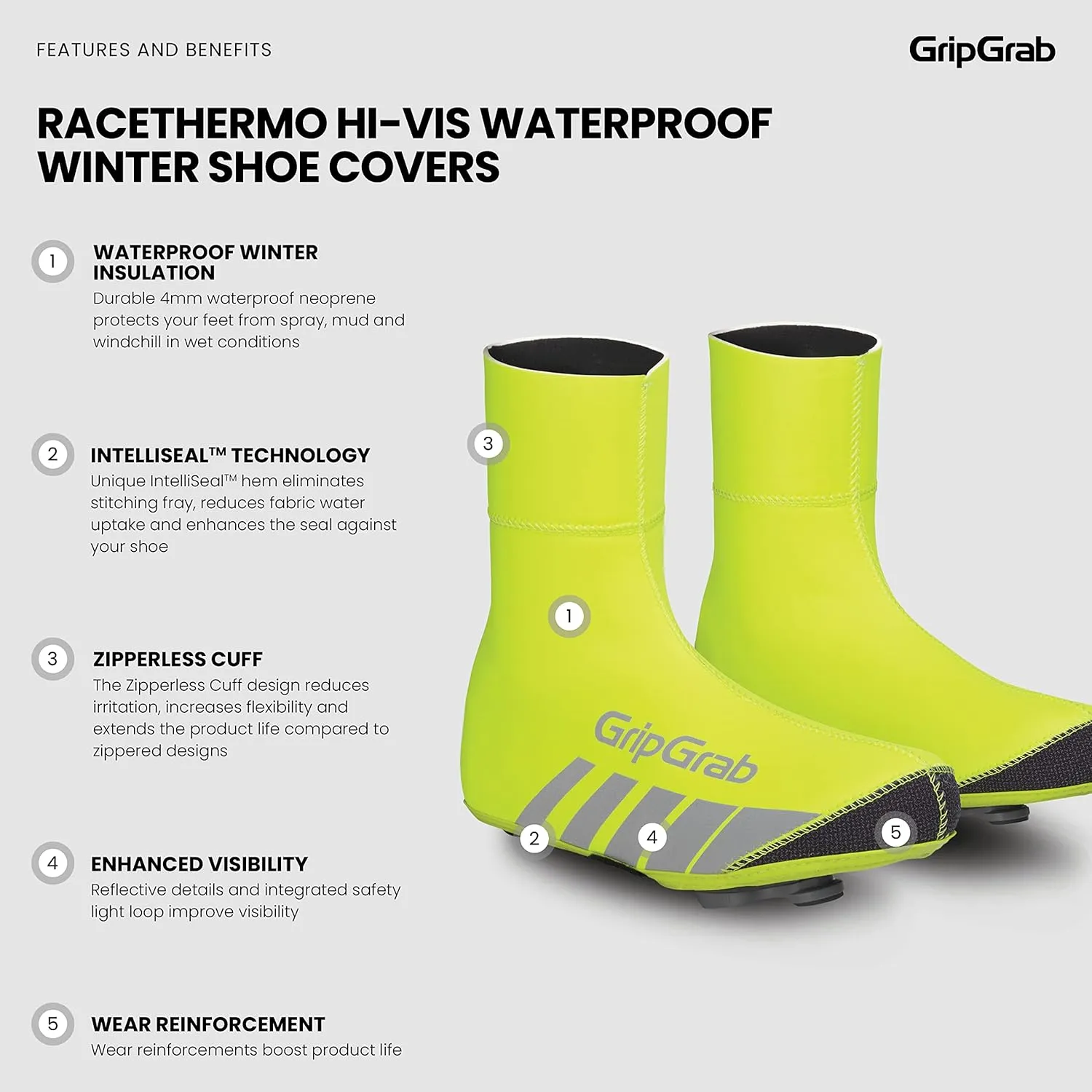 GripGrab RaceThermo Waterproof Winter Road Cycling Shoe Covers Cold Weather Thermal Neoprene Winter Cycling Overshoes
