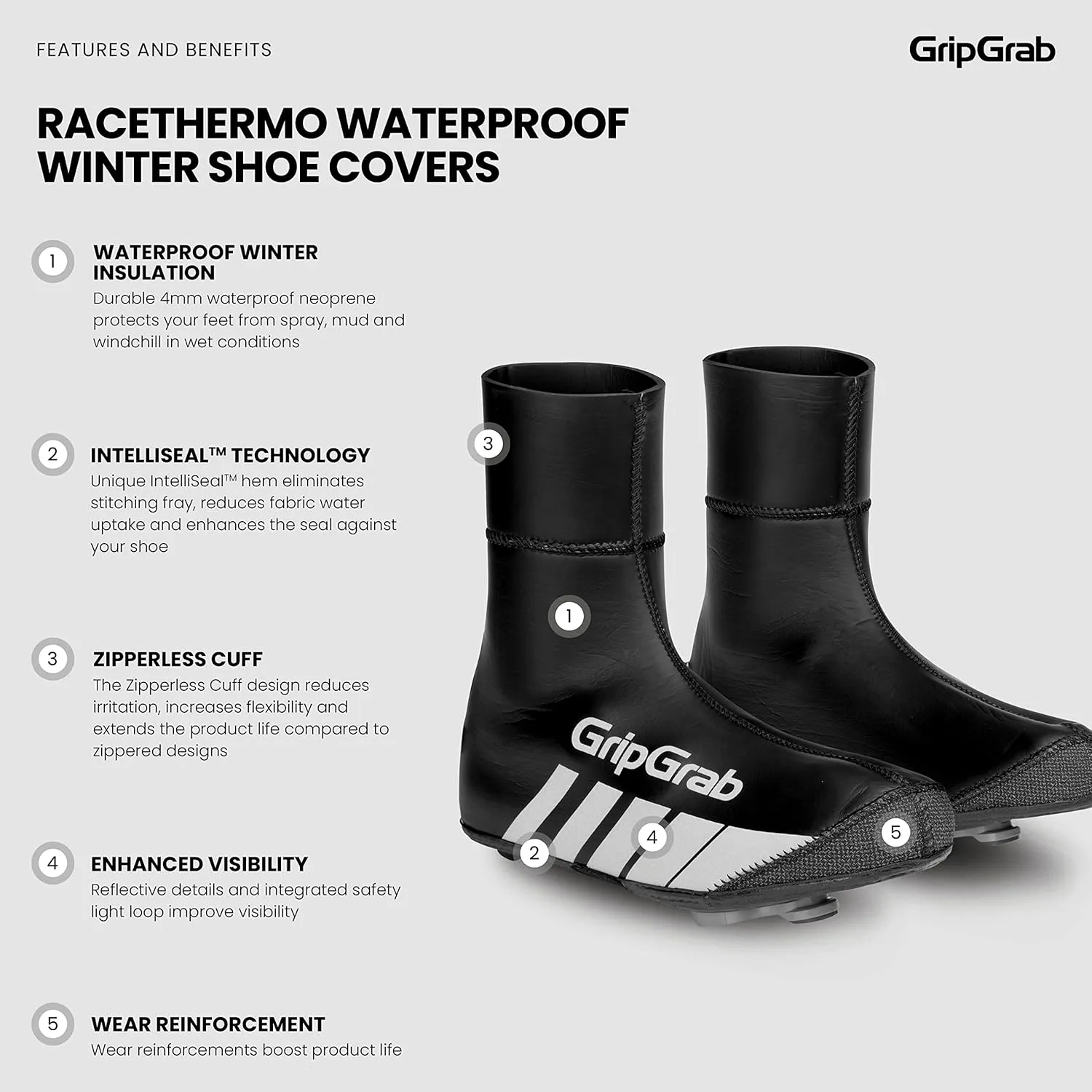 GripGrab RaceThermo Waterproof Winter Road Cycling Shoe Covers Cold Weather Thermal Neoprene Winter Cycling Overshoes