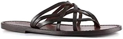 Handmade Dark Brown Braid Leather Womens Thongs and Leather Sole