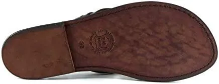 Handmade Dark Brown Braid Leather Womens Thongs and Leather Sole