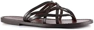 Handmade Dark Brown Braid Leather Womens Thongs and Leather Sole