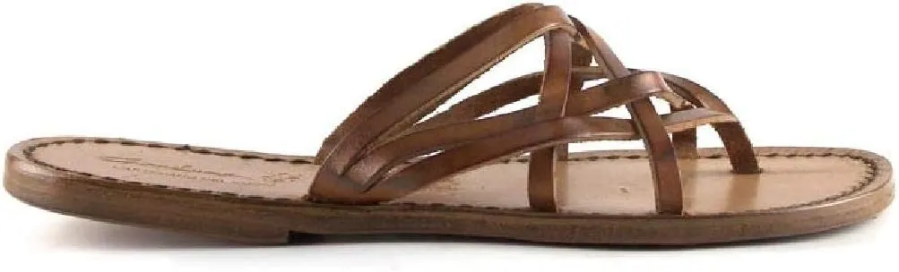 Handmade Dark Brown Braid Leather Womens Thongs and Leather Sole