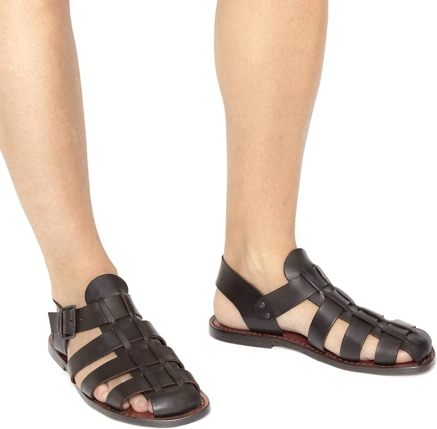Handmade in Italy Mens Franciscan Sandals in Dark Brown Leather