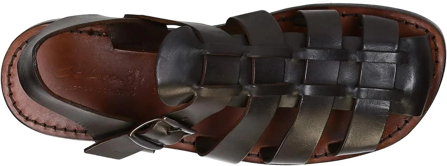 Handmade in Italy Mens Franciscan Sandals in Dark Brown Leather