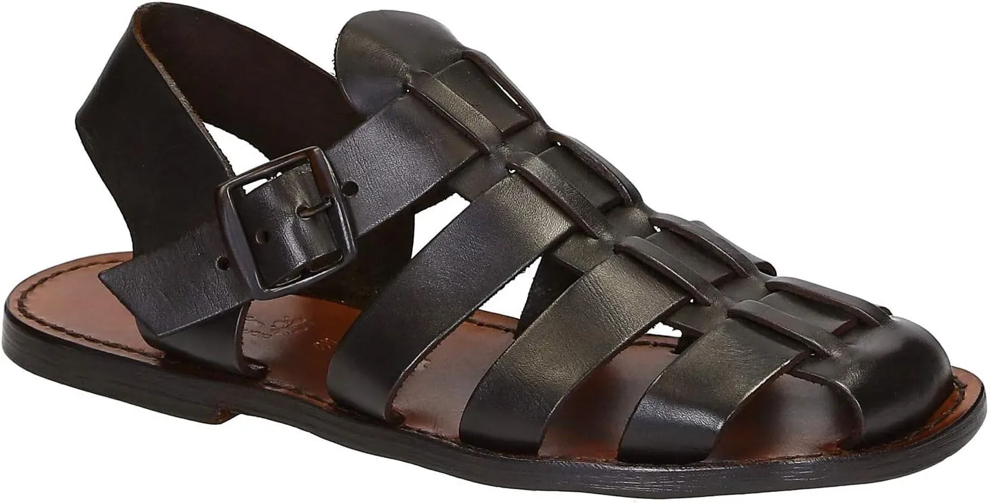 Handmade in Italy Mens Franciscan Sandals in Dark Brown Leather