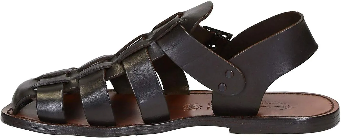 Handmade in Italy Mens Franciscan Sandals in Dark Brown Leather