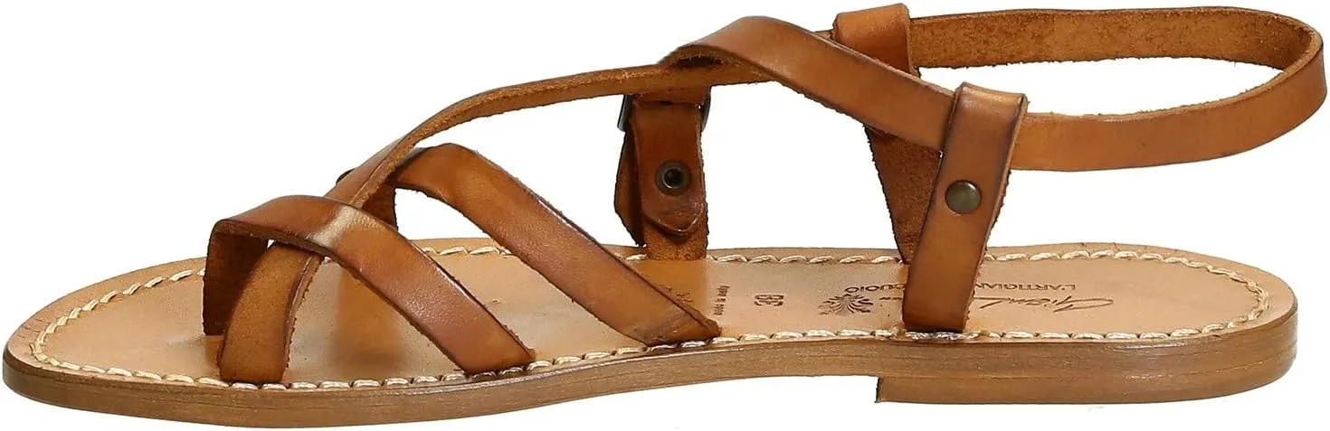 Handmade in Italy Womens Slave Sandals in Vintage Cuir Leather