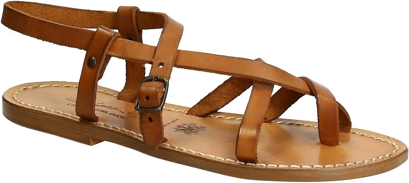 Handmade in Italy Womens Slave Sandals in Vintage Cuir Leather