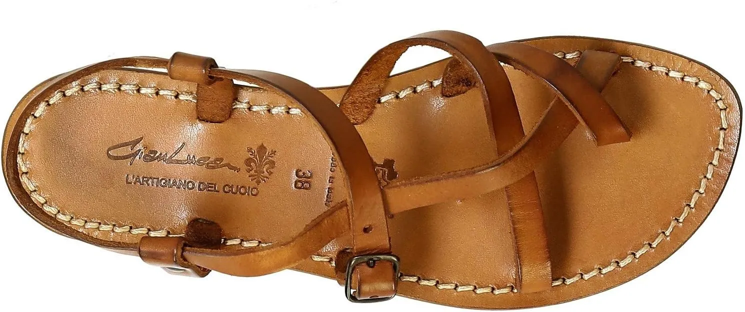 Handmade in Italy Womens Slave Sandals in Vintage Cuir Leather