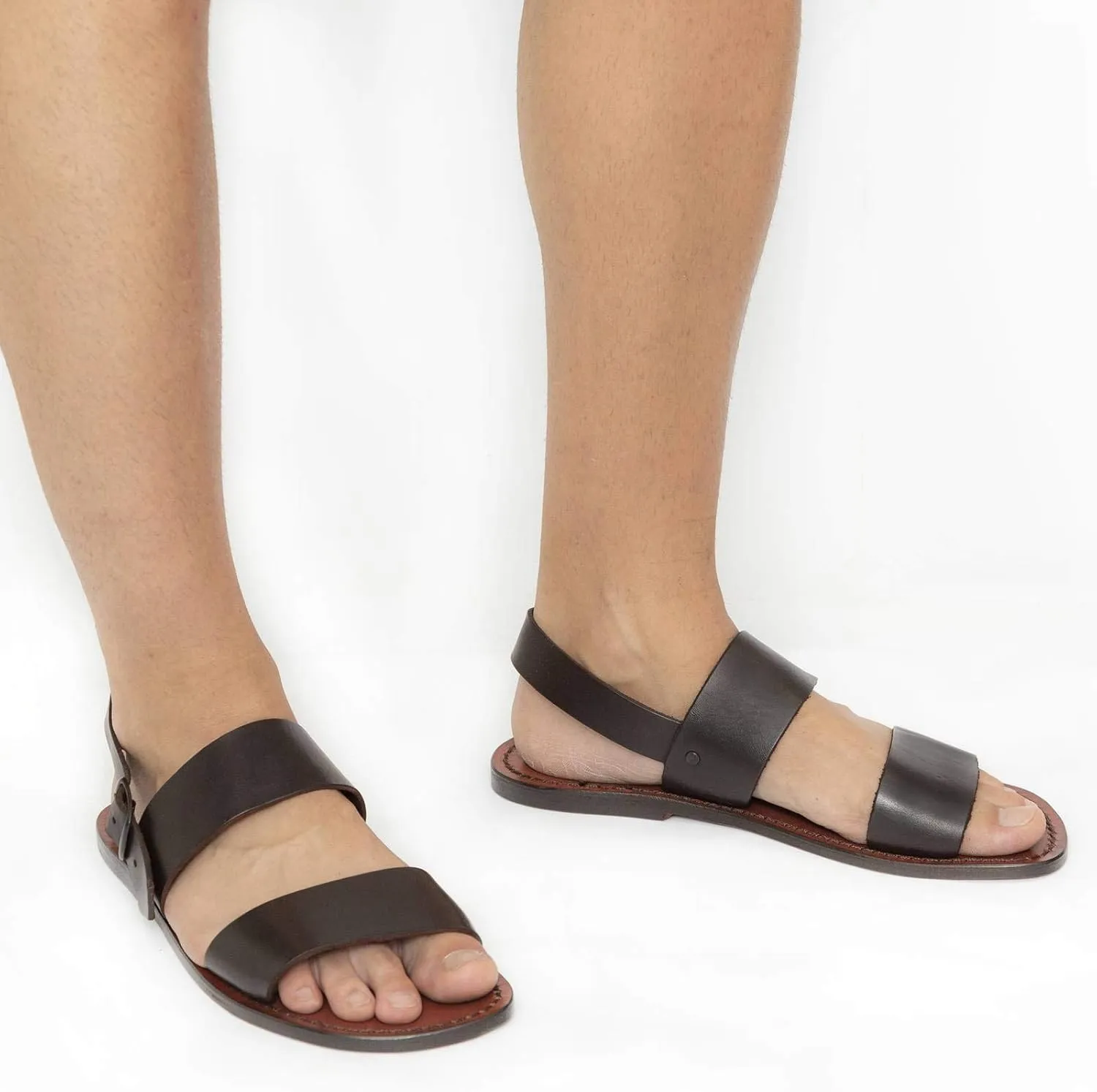 Handmade Mens Sandals in Dark Brown Leather Made in Italy