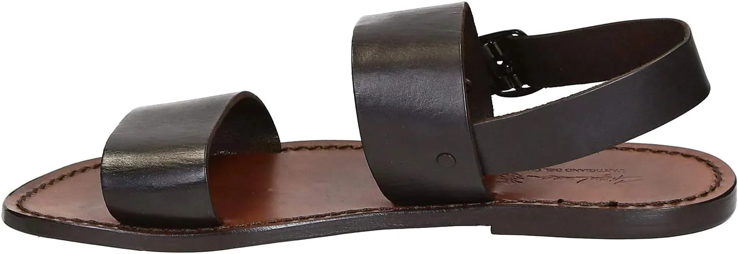 Handmade Mens Sandals in Dark Brown Leather Made in Italy
