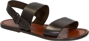 Handmade Mens Sandals in Dark Brown Leather Made in Italy