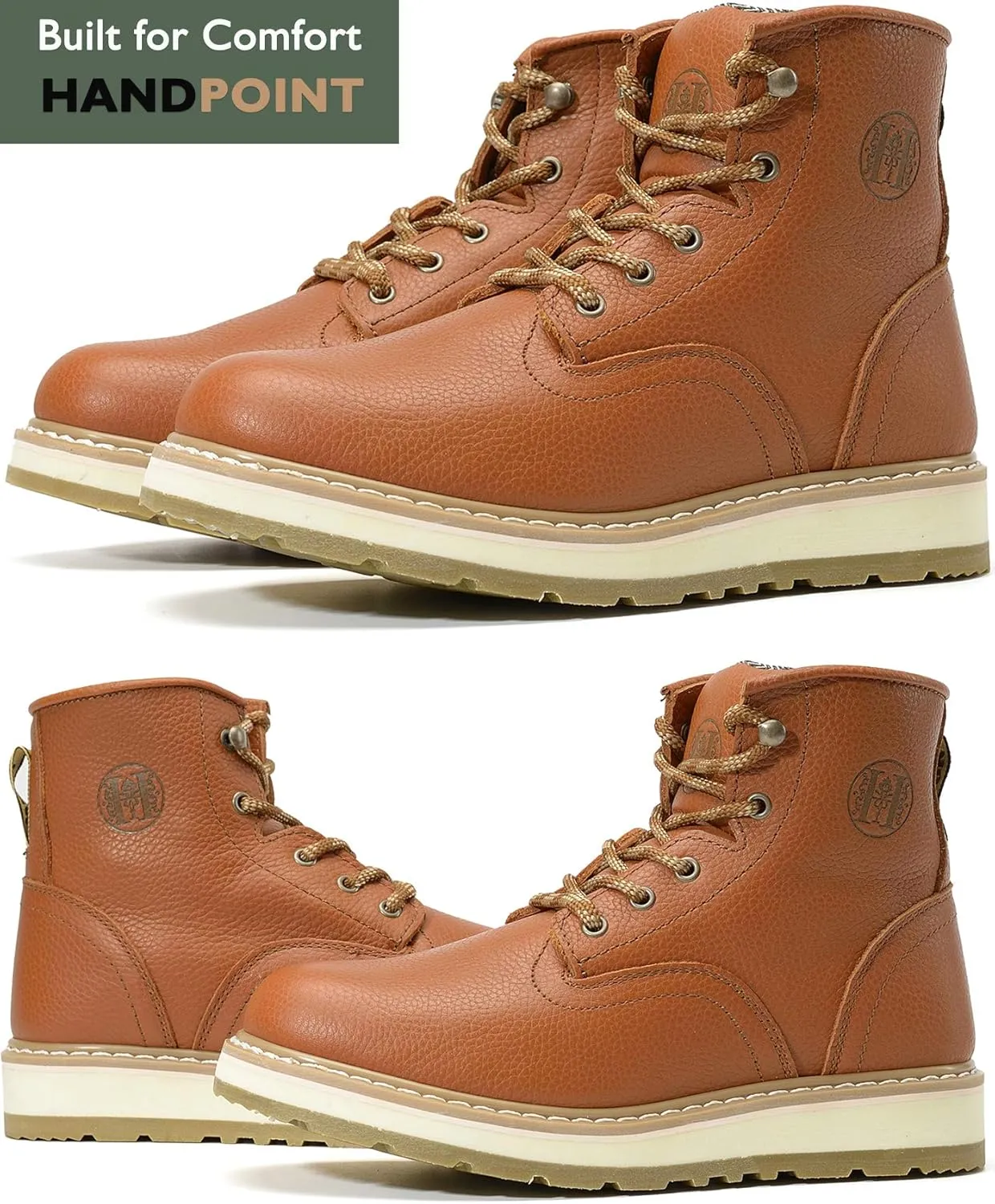 HANDPOINT Work Boots for Men - 6 Inch Soft Toe Boot, Non-Slip Anti-Fatigue Wedge Sole Shoes, Water Resistant EH Safety Boots