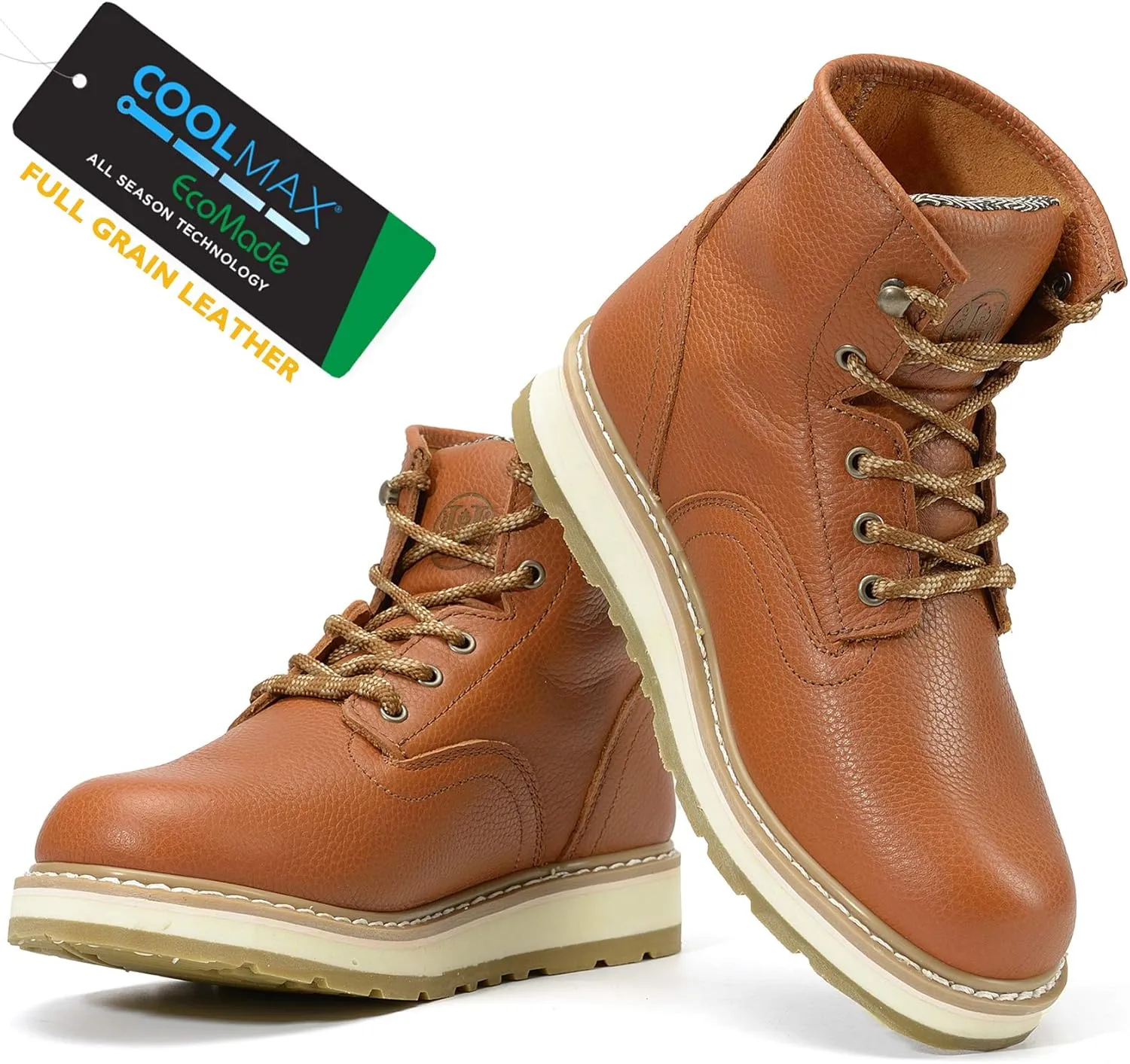 HANDPOINT Work Boots for Men - 6 Inch Soft Toe Boot, Non-Slip Anti-Fatigue Wedge Sole Shoes, Water Resistant EH Safety Boots