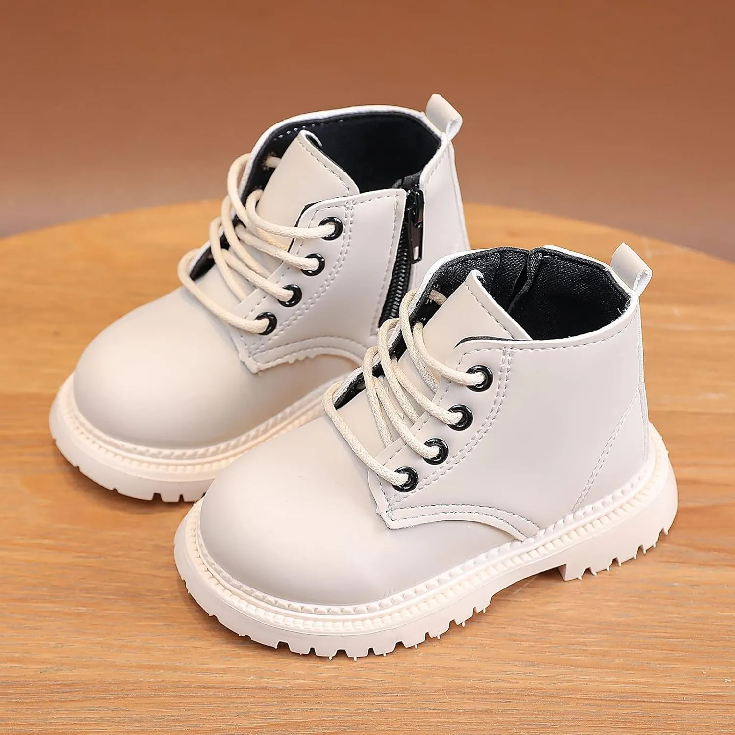 Happy Cherry Baby Work Boots Autumn Fashion Leather Lace-Up Boots Soft Flat Ankle Snow Boots