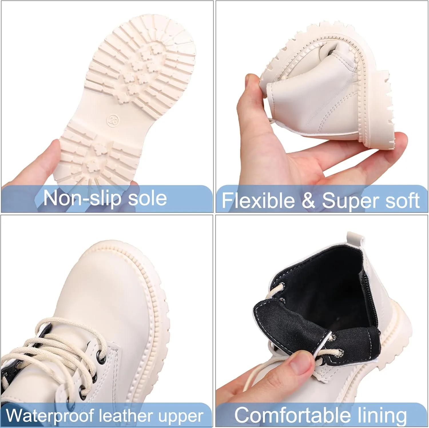 Happy Cherry Baby Work Boots Autumn Fashion Leather Lace-Up Boots Soft Flat Ankle Snow Boots