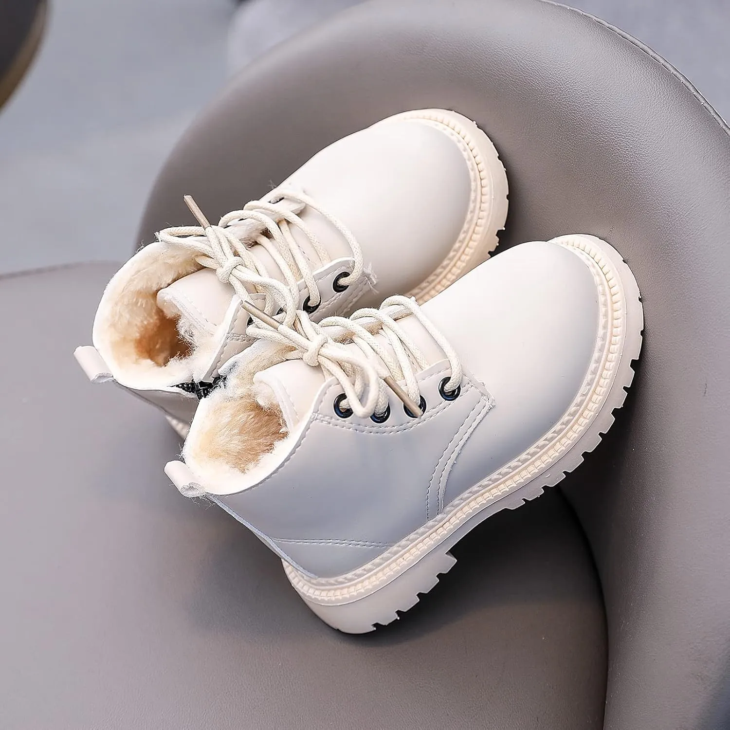 Happy Cherry Baby Work Boots Autumn Fashion Leather Lace-Up Boots Soft Flat Ankle Snow Boots