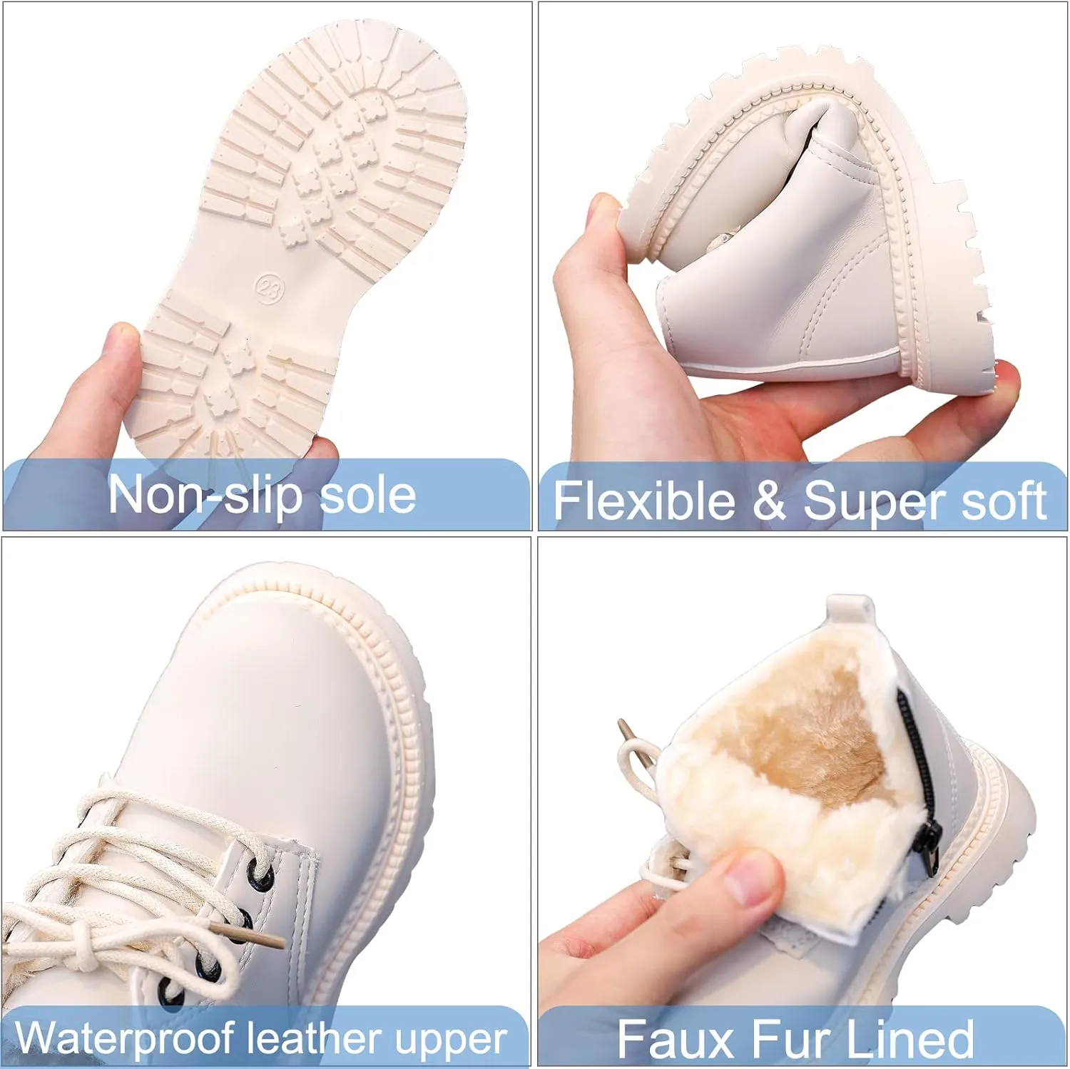 Happy Cherry Baby Work Boots Autumn Fashion Leather Lace-Up Boots Soft Flat Ankle Snow Boots