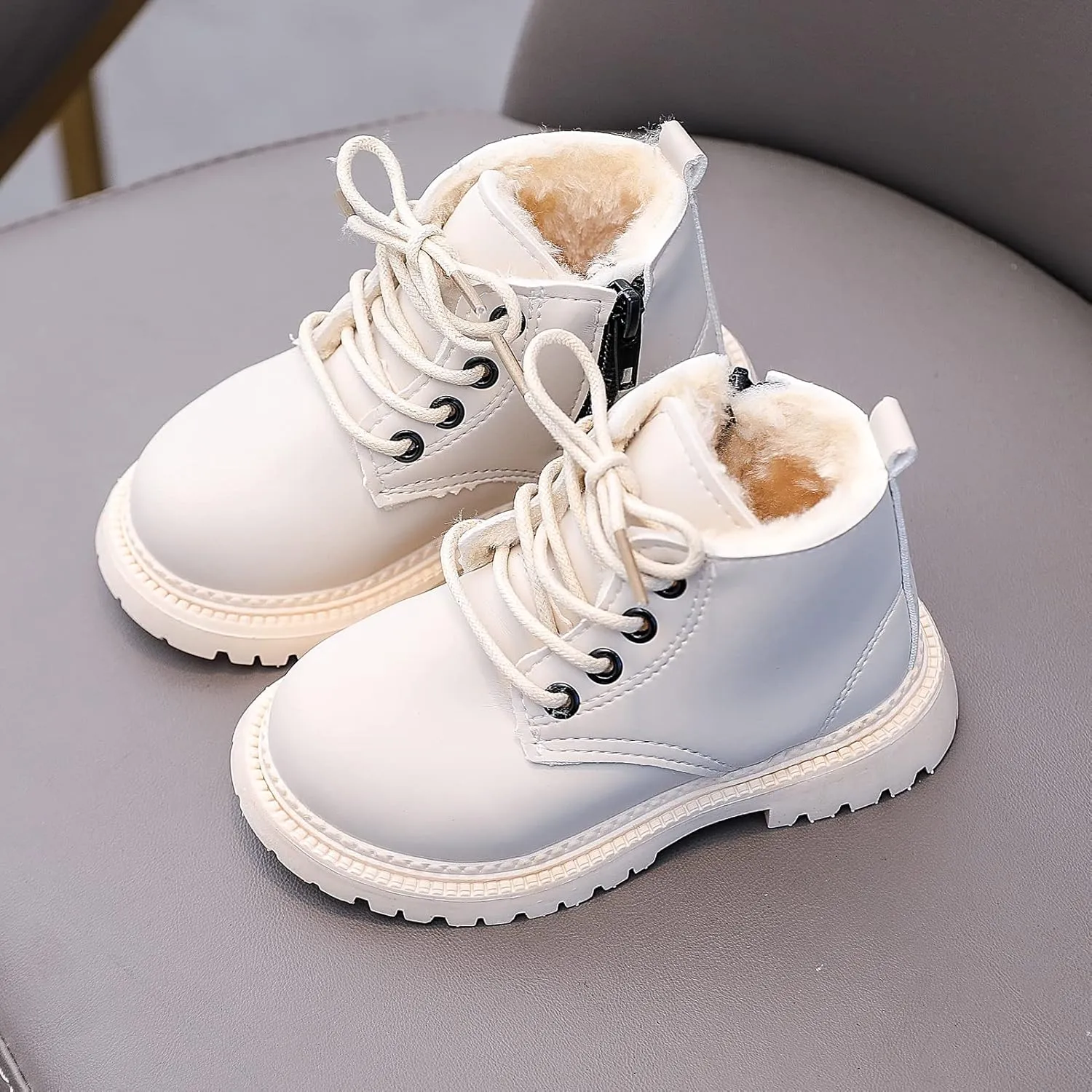 Happy Cherry Baby Work Boots Autumn Fashion Leather Lace-Up Boots Soft Flat Ankle Snow Boots