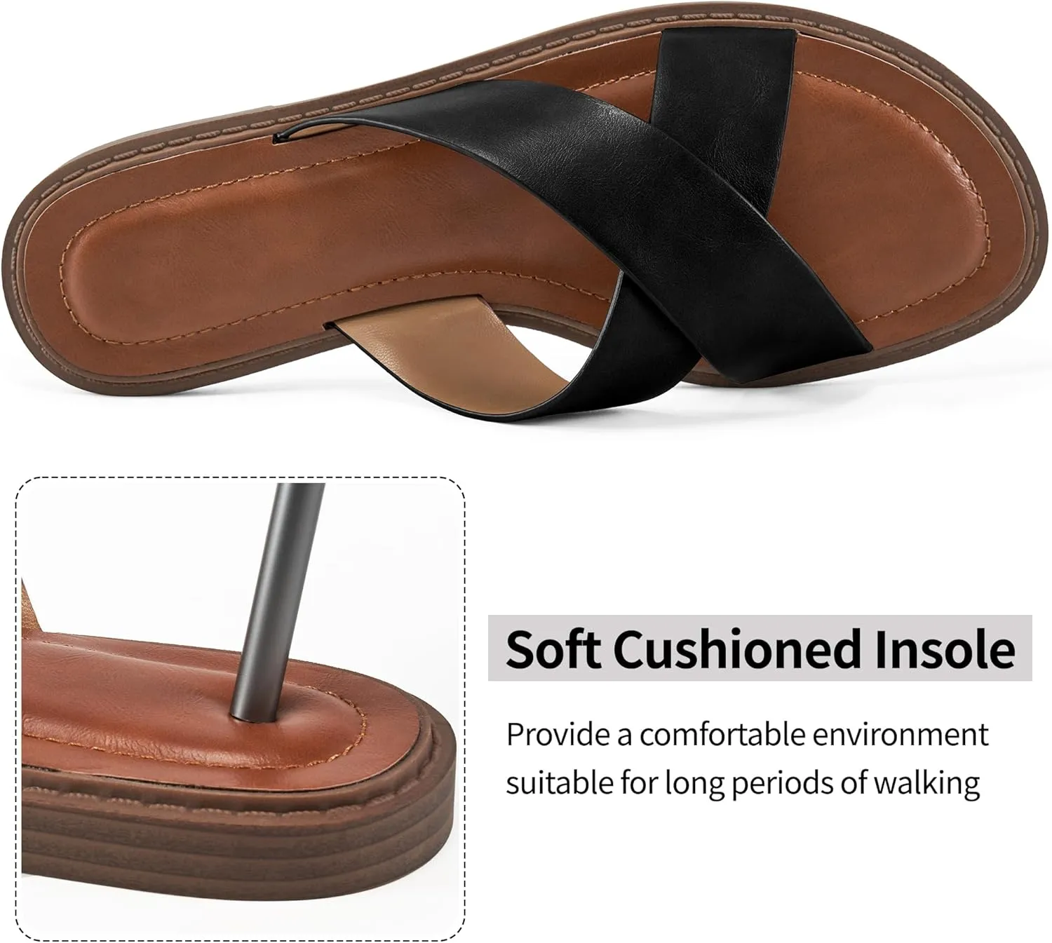 HARENCE Womens Flat Slides Sandals: Dressy Summer Slip On Flats Shoes Comfortable Open Toe Walking Beach Slide Sandal
