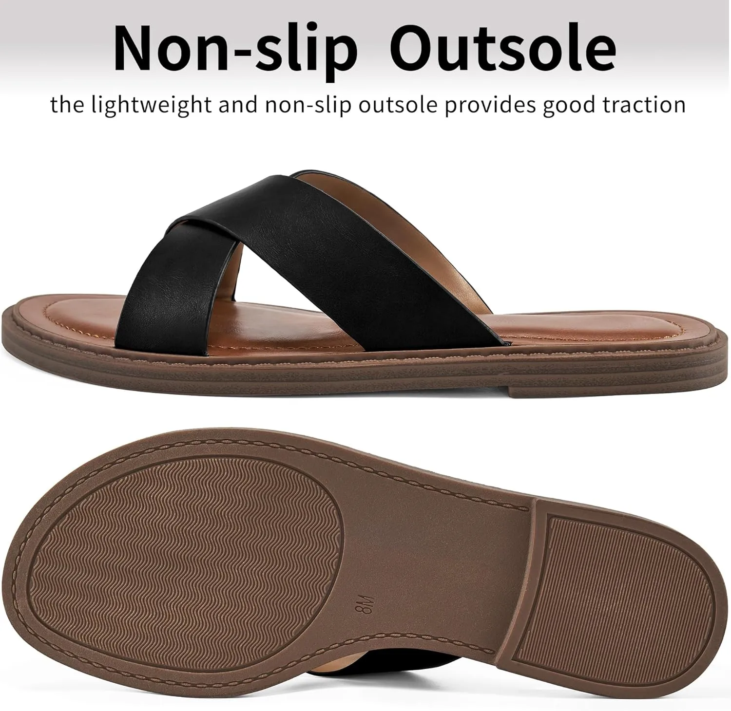 HARENCE Womens Flat Slides Sandals: Dressy Summer Slip On Flats Shoes Comfortable Open Toe Walking Beach Slide Sandal