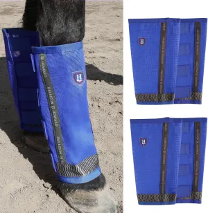 Harrison Howard Loose-Fitting Horse Fly Boots UV-Protective,Tear-Resistant Fine Mesh Leggins Stay-on Comfortable Fly Boots with Ultra-Soft Wool Trim (Set of 4) Signature Blue Full (Large)