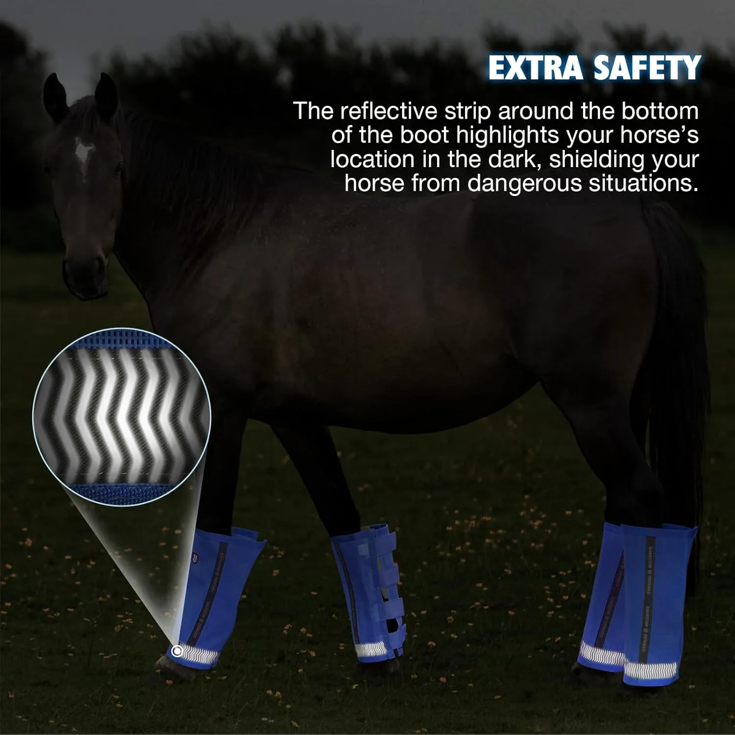 Harrison Howard Loose-Fitting Horse Fly Boots UV-Protective,Tear-Resistant Fine Mesh Leggins Stay-on Comfortable Fly Boots with Ultra-Soft Wool Trim (Set of 4) Signature Blue Full (Large)