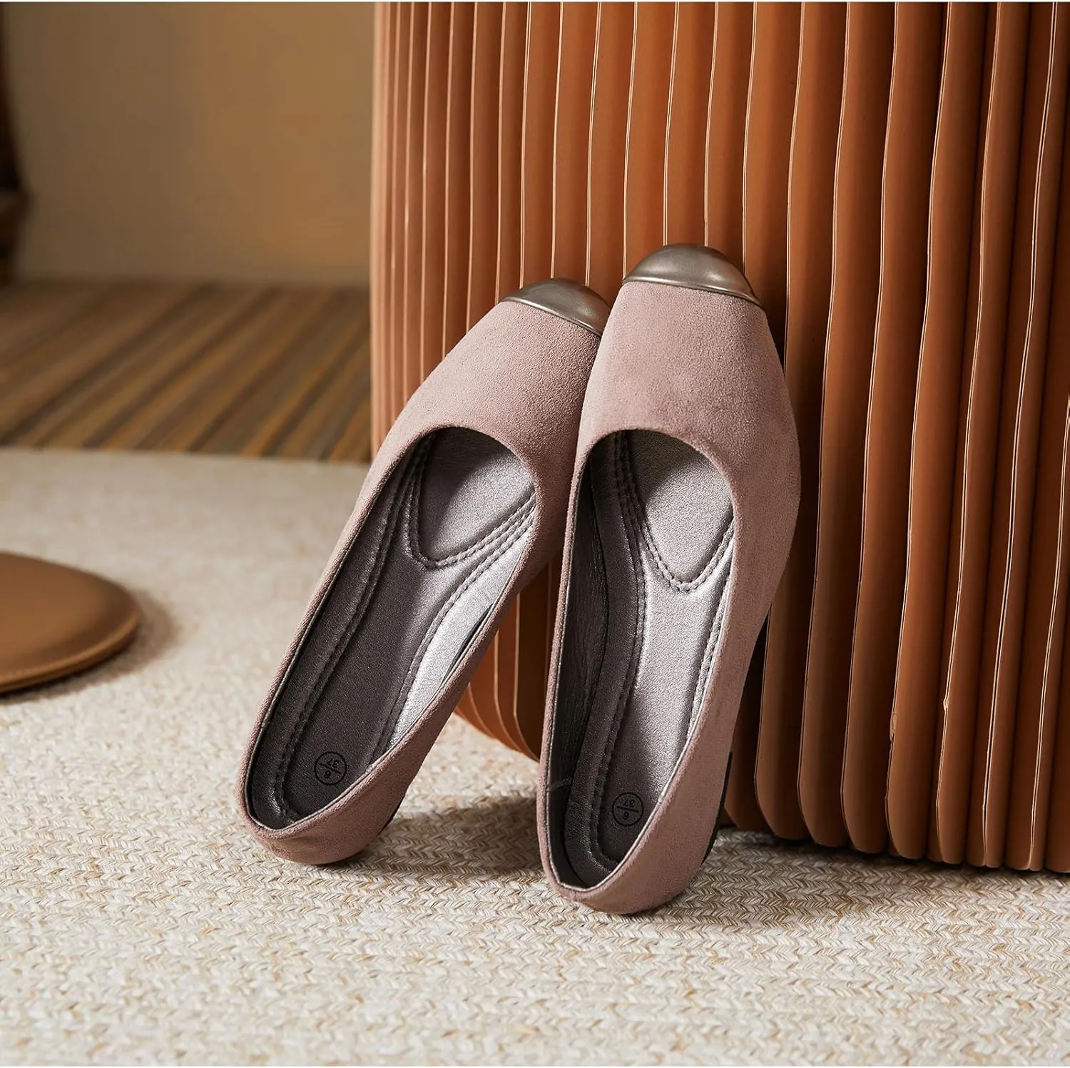 hash bubbie Women's Flats Shoes Ballet Flats Womens Round Toe Memory Foam Comfortable Dress Shoes Faux Suede Slip on Loafers for Women