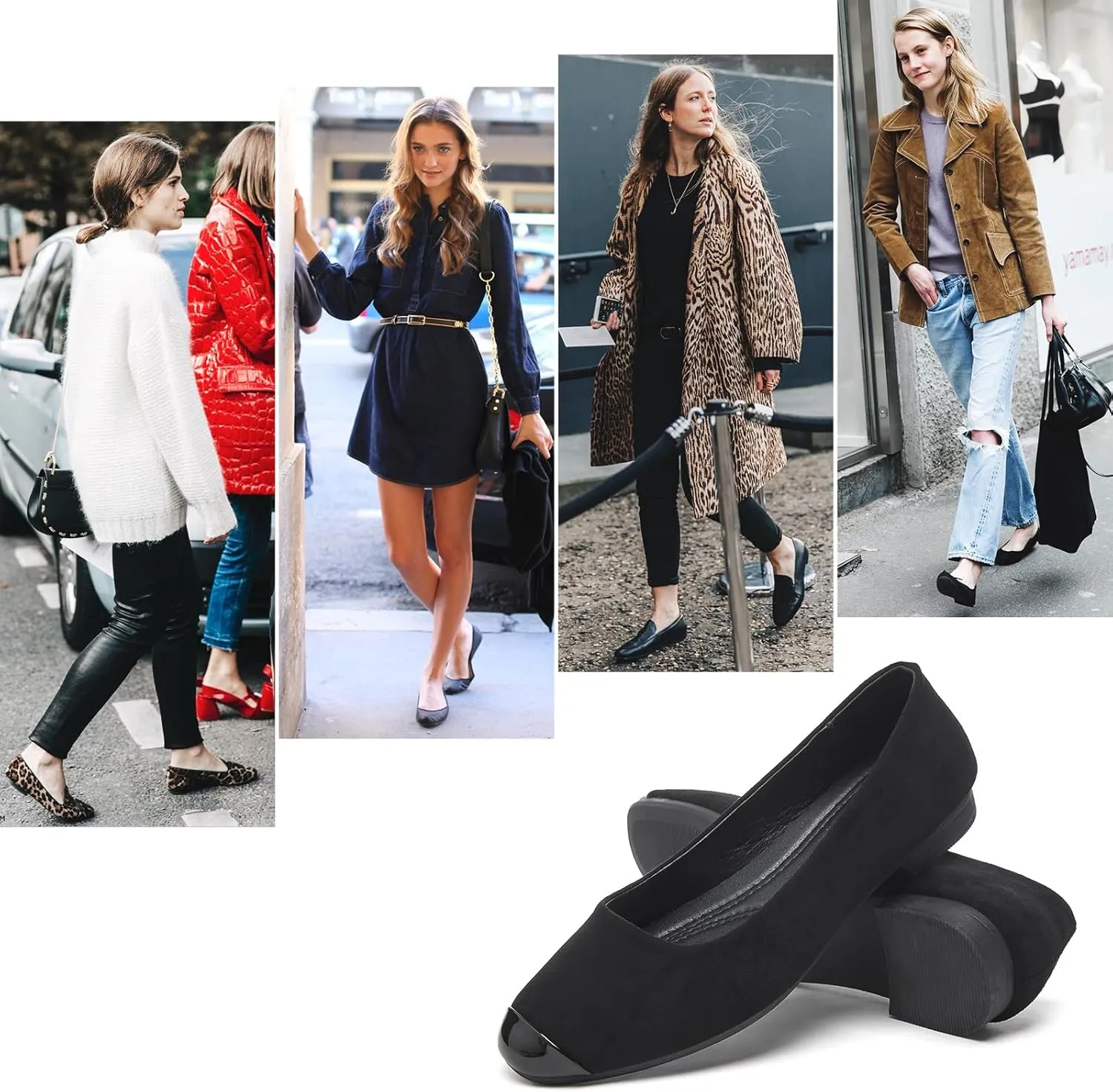 hash bubbie Women's Flats Shoes Ballet Flats Womens Round Toe Memory Foam Comfortable Dress Shoes Faux Suede Slip on Loafers for Women