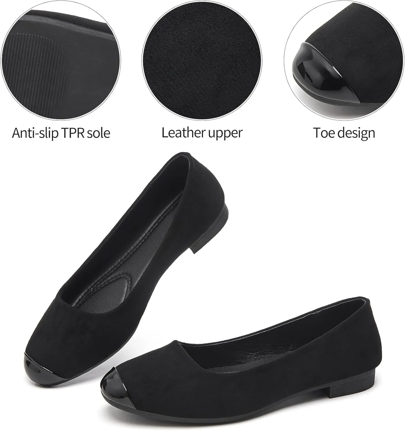 hash bubbie Women's Flats Shoes Ballet Flats Womens Round Toe Memory Foam Comfortable Dress Shoes Faux Suede Slip on Loafers for Women