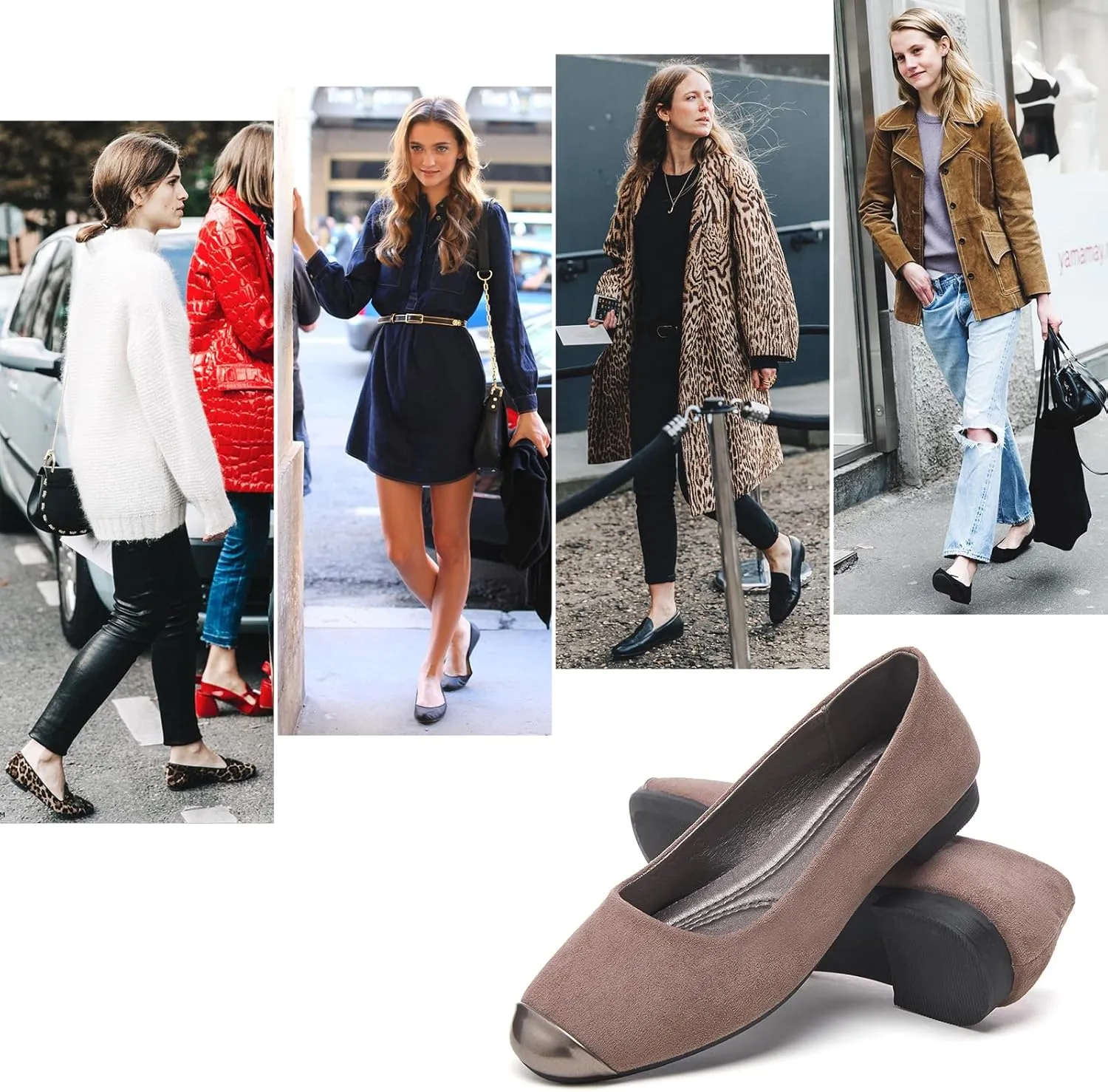 hash bubbie Women's Flats Shoes Ballet Flats Womens Round Toe Memory Foam Comfortable Dress Shoes Faux Suede Slip on Loafers for Women