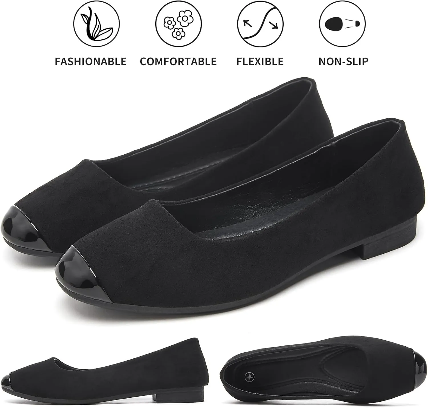 hash bubbie Women's Flats Shoes Ballet Flats Womens Round Toe Memory Foam Comfortable Dress Shoes Faux Suede Slip on Loafers for Women