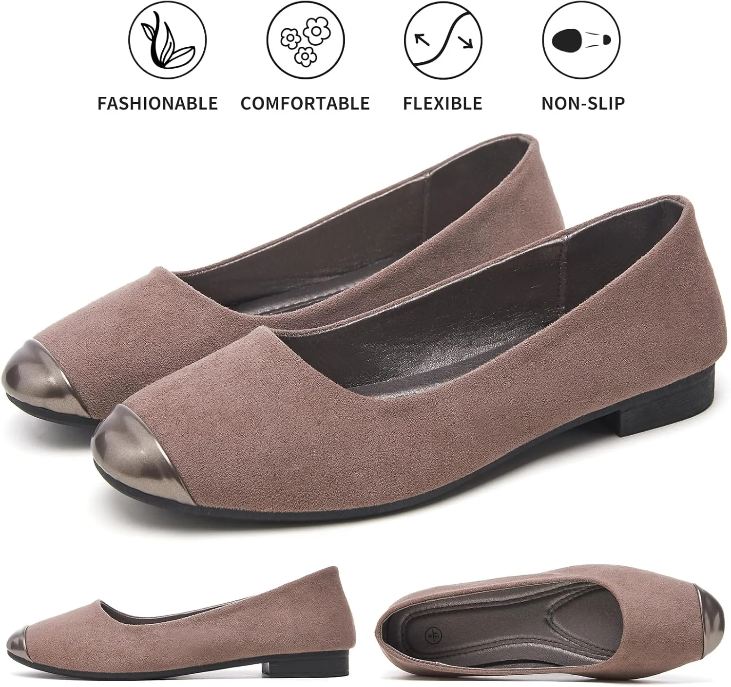 hash bubbie Women's Flats Shoes Ballet Flats Womens Round Toe Memory Foam Comfortable Dress Shoes Faux Suede Slip on Loafers for Women
