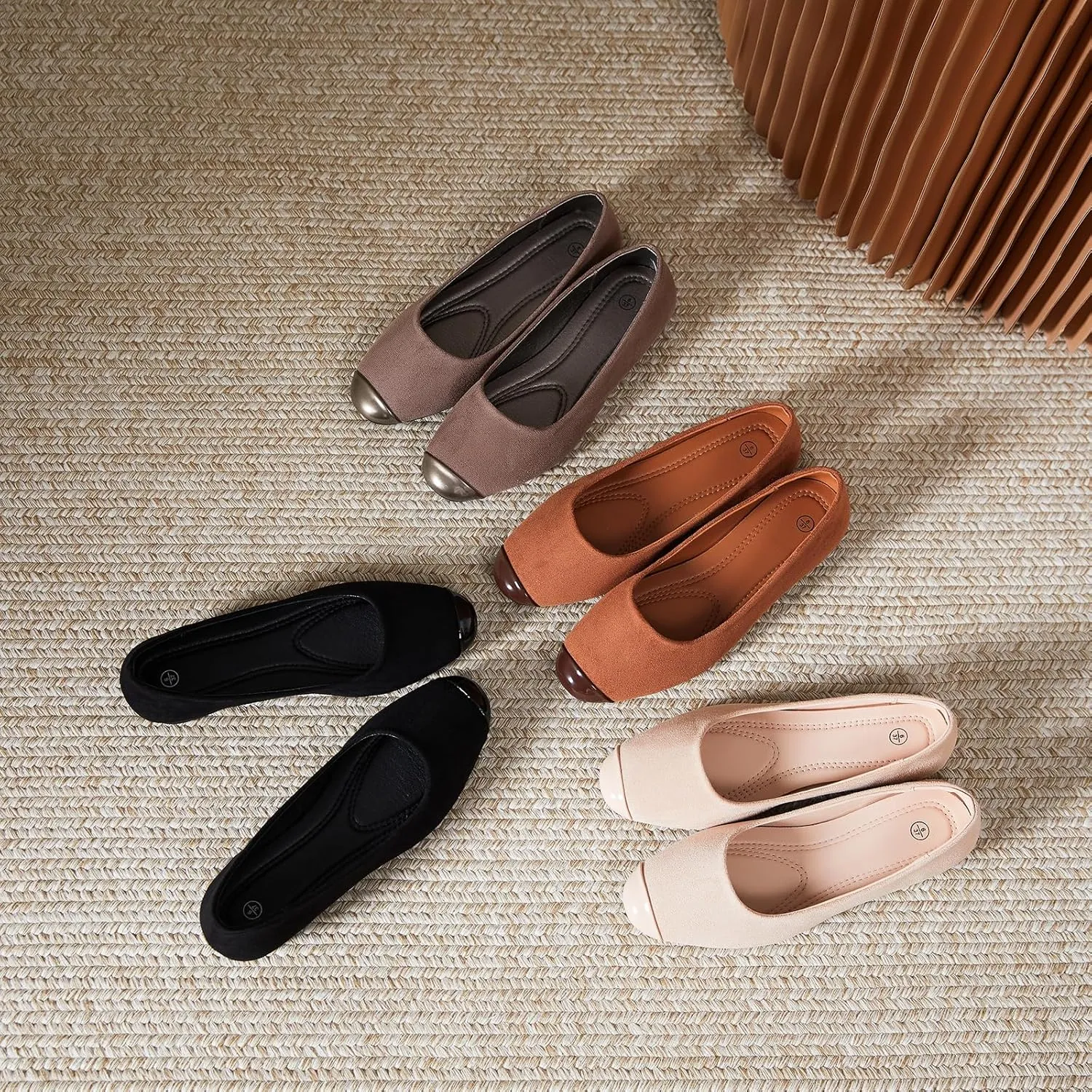 hash bubbie Women's Flats Shoes Ballet Flats Womens Round Toe Memory Foam Comfortable Dress Shoes Faux Suede Slip on Loafers for Women