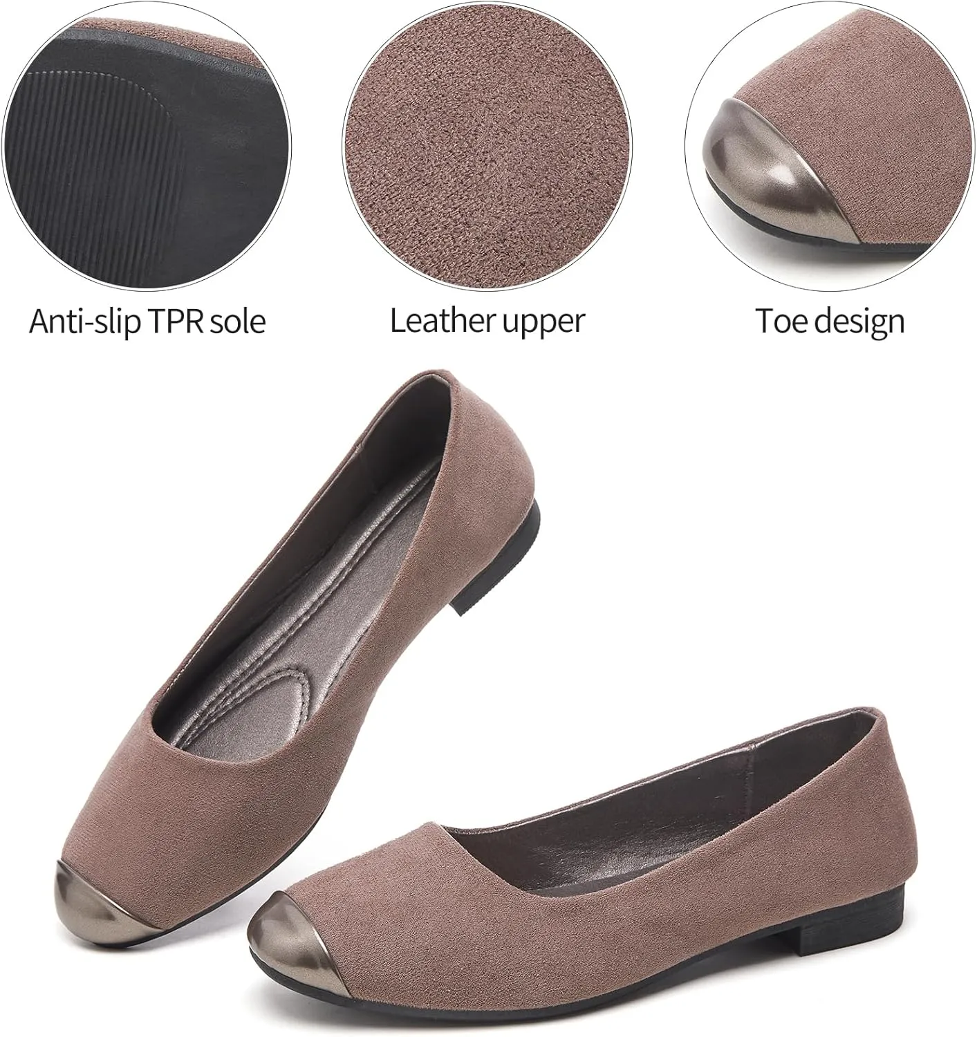 hash bubbie Women's Flats Shoes Ballet Flats Womens Round Toe Memory Foam Comfortable Dress Shoes Faux Suede Slip on Loafers for Women