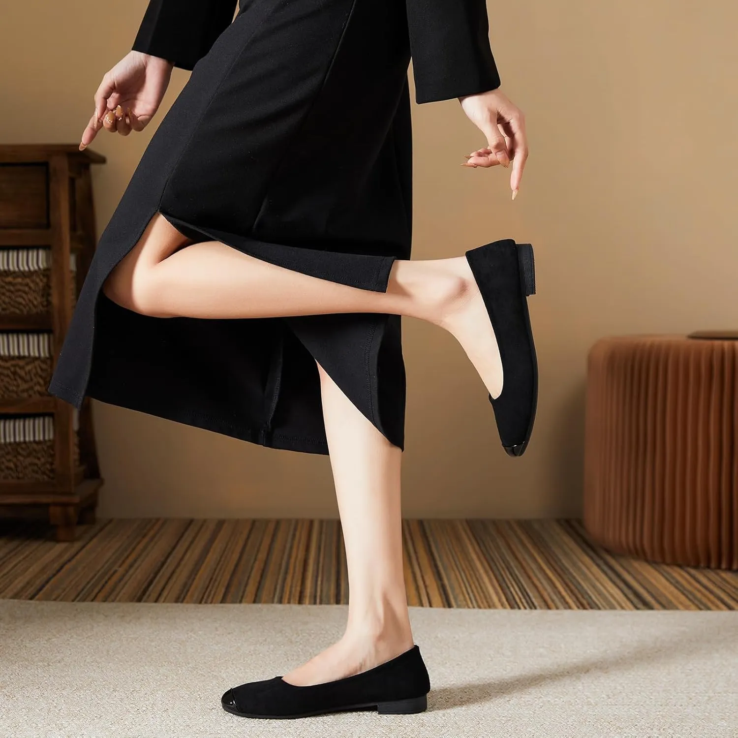 hash bubbie Women's Flats Shoes Ballet Flats Womens Round Toe Memory Foam Comfortable Dress Shoes Faux Suede Slip on Loafers for Women