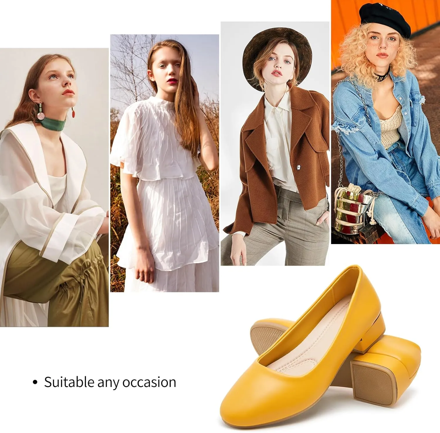 hash bubbie Women's Loafers Slip on Shoes Chunky Low Block Heels Closed Toe Pumps Shoes Office Shoes Ladies Elegant Wedding Dress Shoes