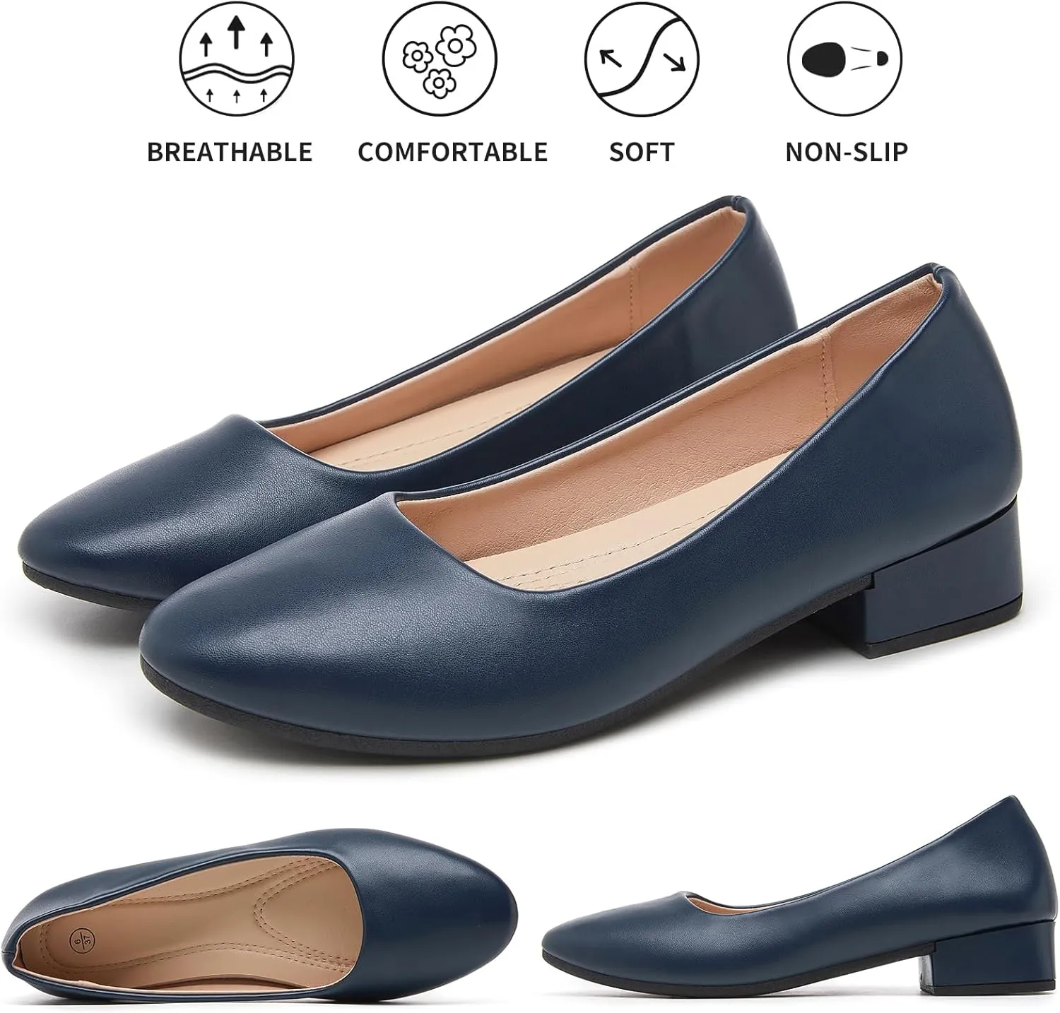 hash bubbie Women's Loafers Slip on Shoes Chunky Low Block Heels Closed Toe Pumps Shoes Office Shoes Ladies Elegant Wedding Dress Shoes