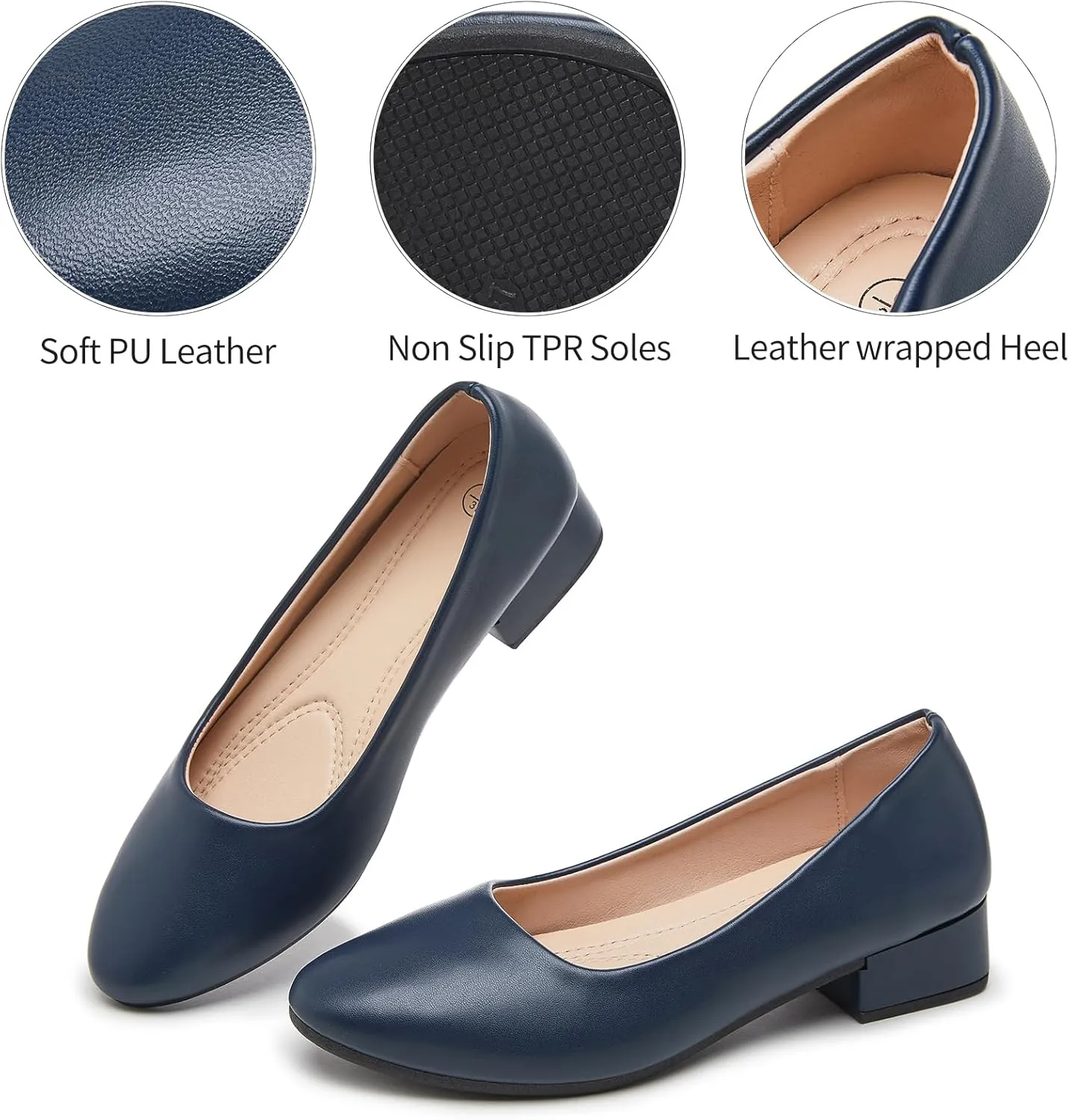 hash bubbie Women's Loafers Slip on Shoes Chunky Low Block Heels Closed Toe Pumps Shoes Office Shoes Ladies Elegant Wedding Dress Shoes