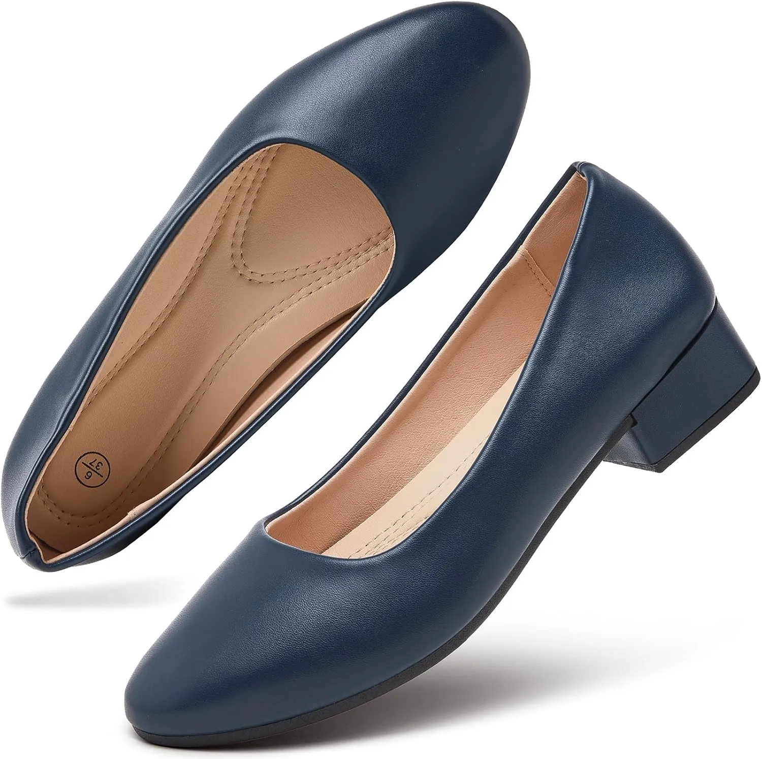 hash bubbie Women's Loafers Slip on Shoes Chunky Low Block Heels Closed Toe Pumps Shoes Office Shoes Ladies Elegant Wedding Dress Shoes